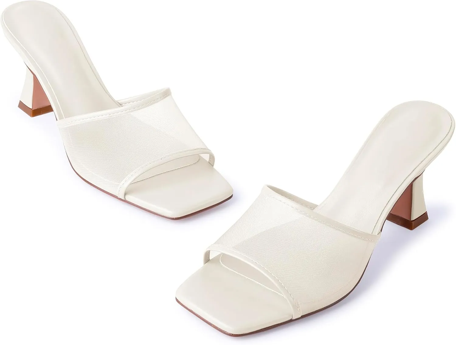 Mesh Mule Heels for Women Kitten Heel Sandals Open Square Toe Heeled Sandals Slip On Mules