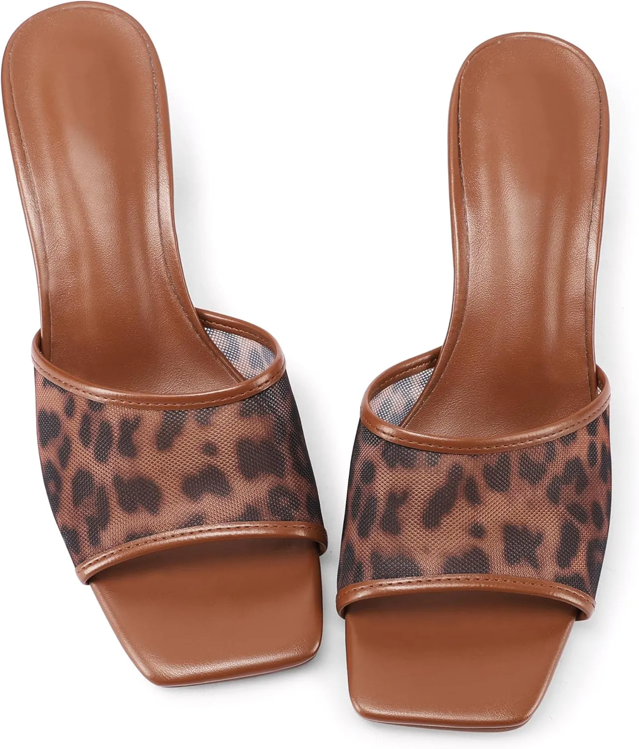 Mesh Mule Heels for Women Kitten Heel Sandals Open Square Toe Heeled Sandals Slip On Mules