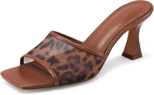 Mesh Mule Heels for Women Kitten Heel Sandals Open Square Toe Heeled Sandals Slip On Mules