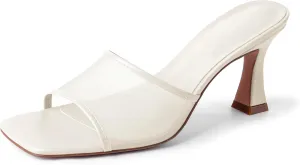Mesh Mule Heels for Women Kitten Heel Sandals Open Square Toe Heeled Sandals Slip On Mules