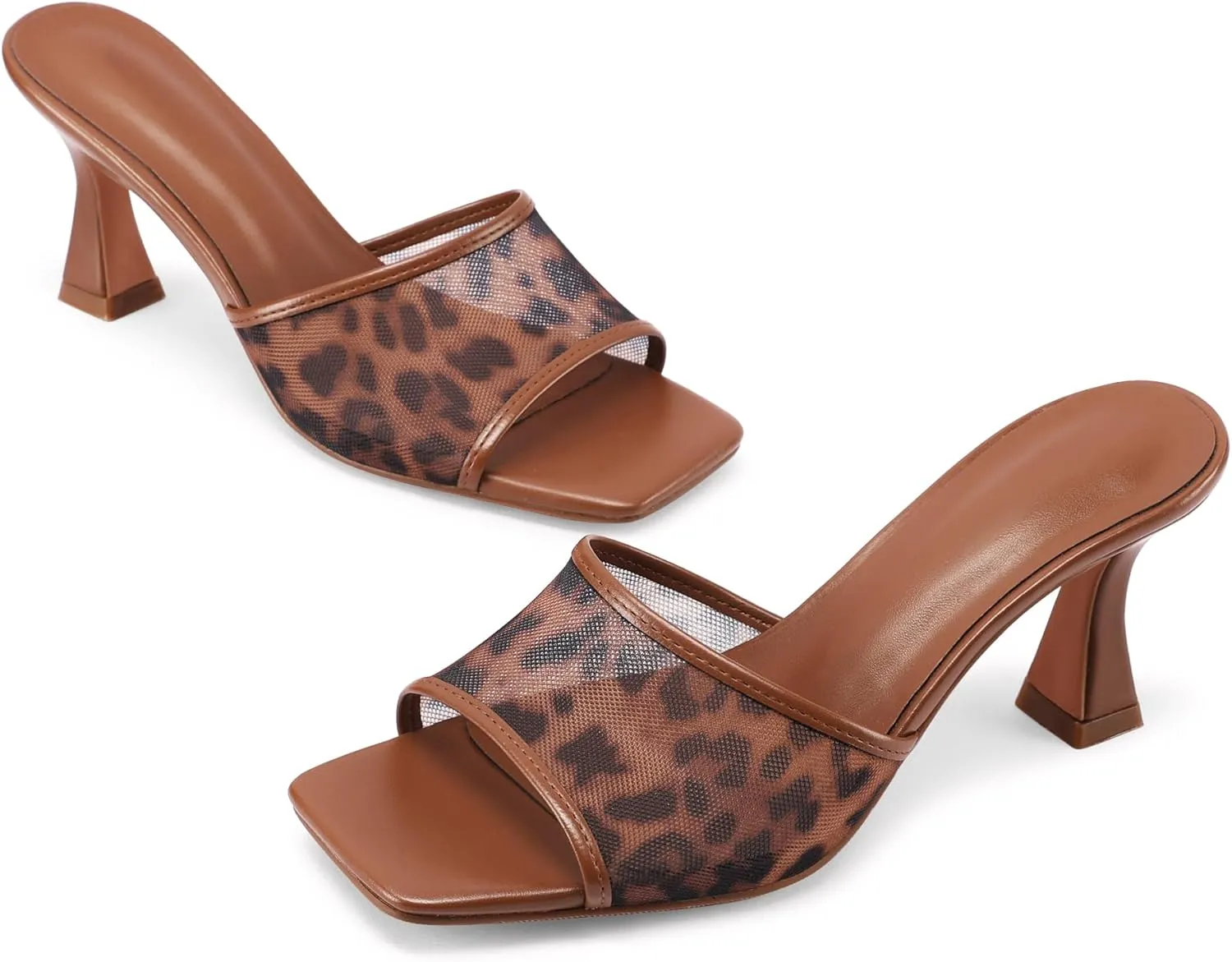 Mesh Mule Heels for Women Kitten Heel Sandals Open Square Toe Heeled Sandals Slip On Mules