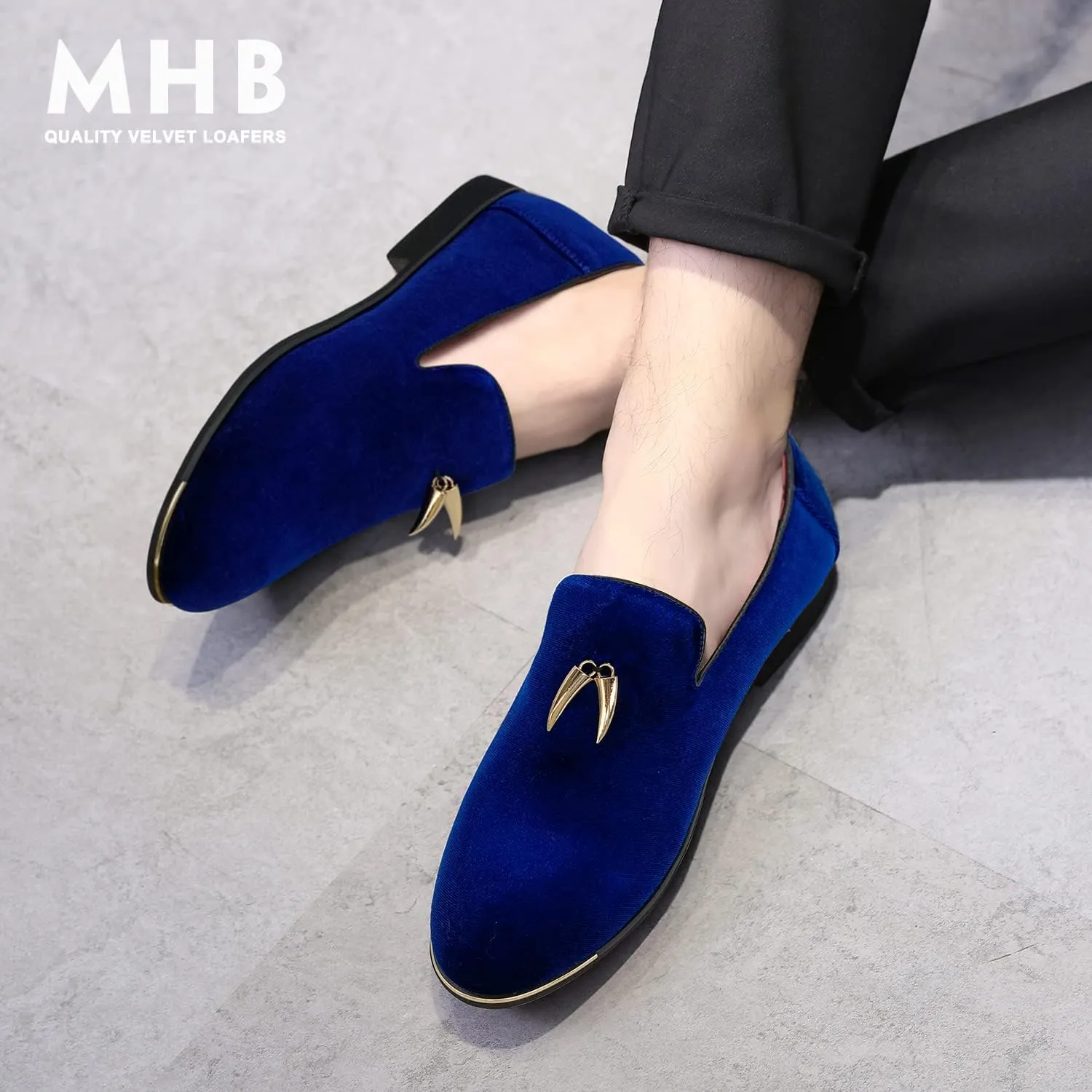 MHB Men's Multiple Colors Velvet Loafer Slip-on Tuxedo Dress Shoes Glitter Suede Smoking Slipper