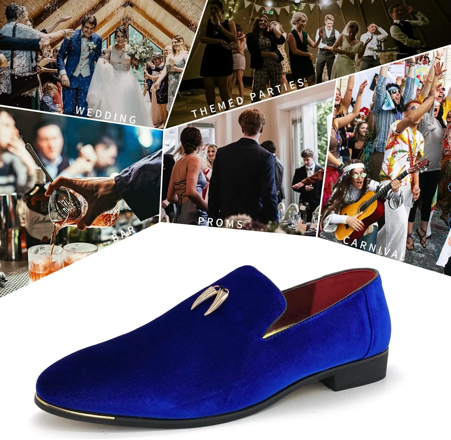 MHB Men's Multiple Colors Velvet Loafer Slip-on Tuxedo Dress Shoes Glitter Suede Smoking Slipper