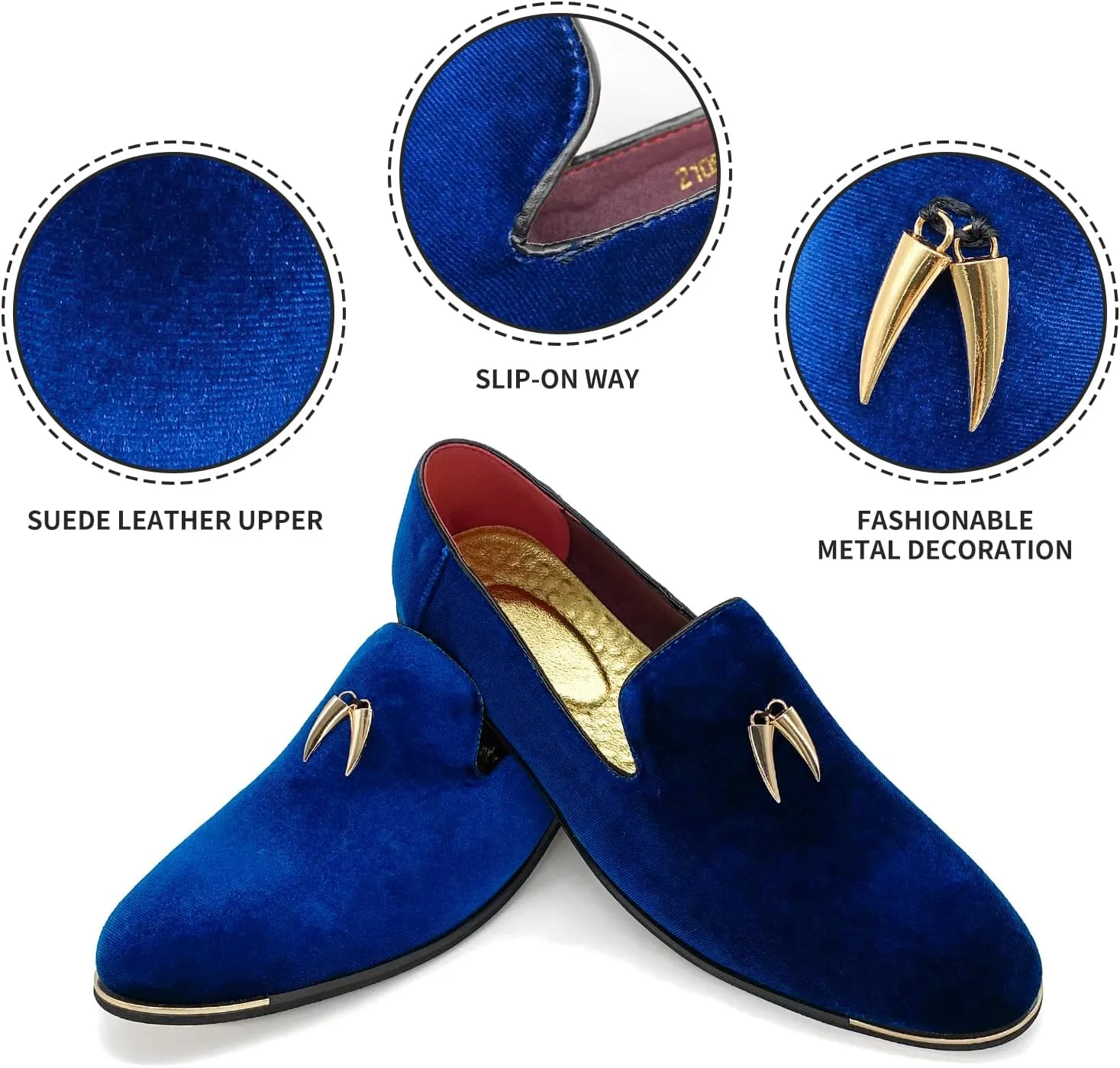 MHB Men's Multiple Colors Velvet Loafer Slip-on Tuxedo Dress Shoes Glitter Suede Smoking Slipper