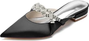 Minishion Wedding Flats Bride Shoes Womens Backless Comfy Evening Dress Mules Shoes with Rhinestone BR158