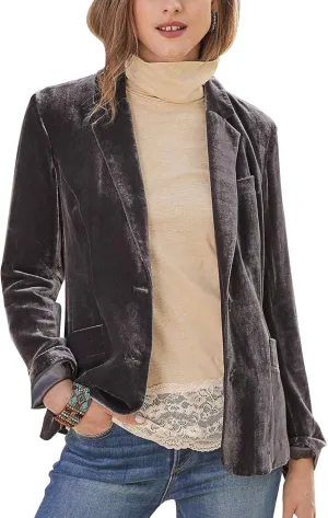 Mintlimit Women's Velvet Blazer Jacket - Long Sleeve V Neck Coat