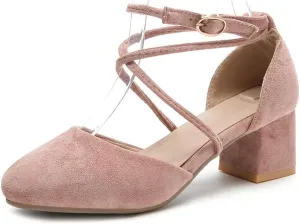 MIOKE Women's Block Low Heel Slingback Pumps Square Toe Comfort Crisscross Dress Sandal Party Office Shoes