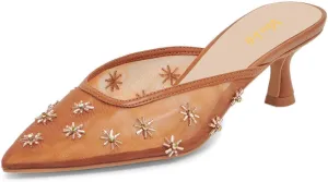 miss left Women Chic Flower Decor Fine Mesh Slip on Mules Pointed Toe Kitten Low Heel Casual Daily Slide Sandals Size 4-16 US