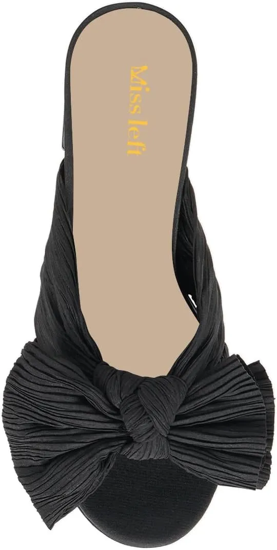 miss left Women Chic Pleated Bow Knot Slip on Platform Mules Chunky High Heel Open Toe Summer Casual Party Slide Sandals Size 4-16 US