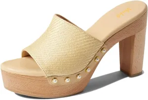 miss left Women Platform Chunky High Heel Mules Open Toe Studded Slide Sandals Slip on Party Dress Casual Shoes Size 4-16 US