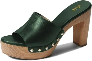 miss left Women Platform Chunky High Heel Mules Open Toe Studded Slide Sandals Slip on Party Dress Casual Shoes Size 4-16 US