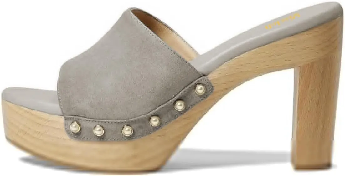 miss left Women Platform Chunky High Heel Mules Open Toe Studded Slide Sandals Slip on Party Dress Casual Shoes Size 4-16 US