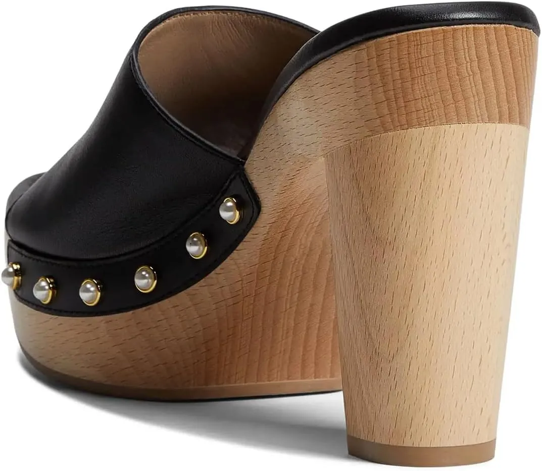 miss left Women Platform Chunky High Heel Mules Open Toe Studded Slide Sandals Slip on Party Dress Casual Shoes Size 4-16 US