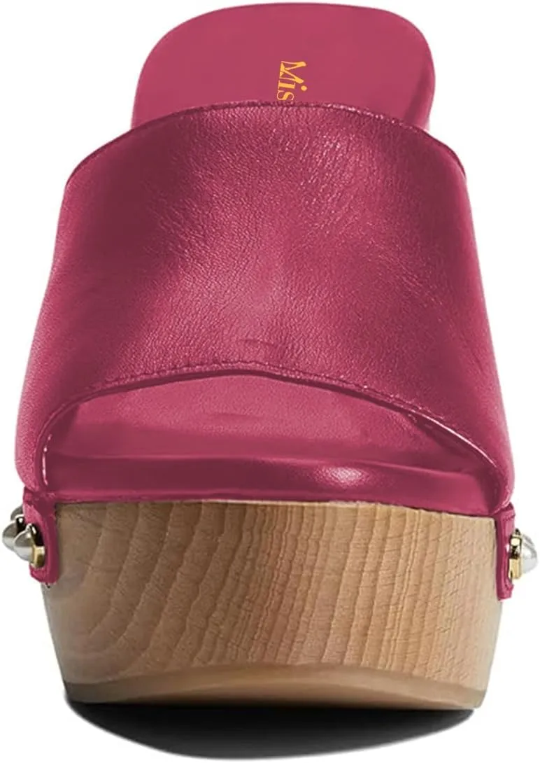 miss left Women Platform Chunky High Heel Mules Open Toe Studded Slide Sandals Slip on Party Dress Casual Shoes Size 4-16 US