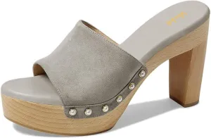 miss left Women Platform Chunky High Heel Mules Open Toe Studded Slide Sandals Slip on Party Dress Casual Shoes Size 4-16 US