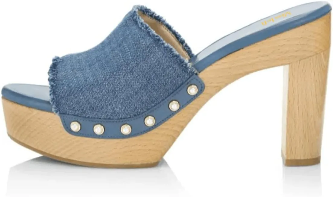 miss left Women Platform Chunky High Heel Mules Open Toe Studded Slide Sandals Slip on Party Dress Casual Shoes Size 4-16 US