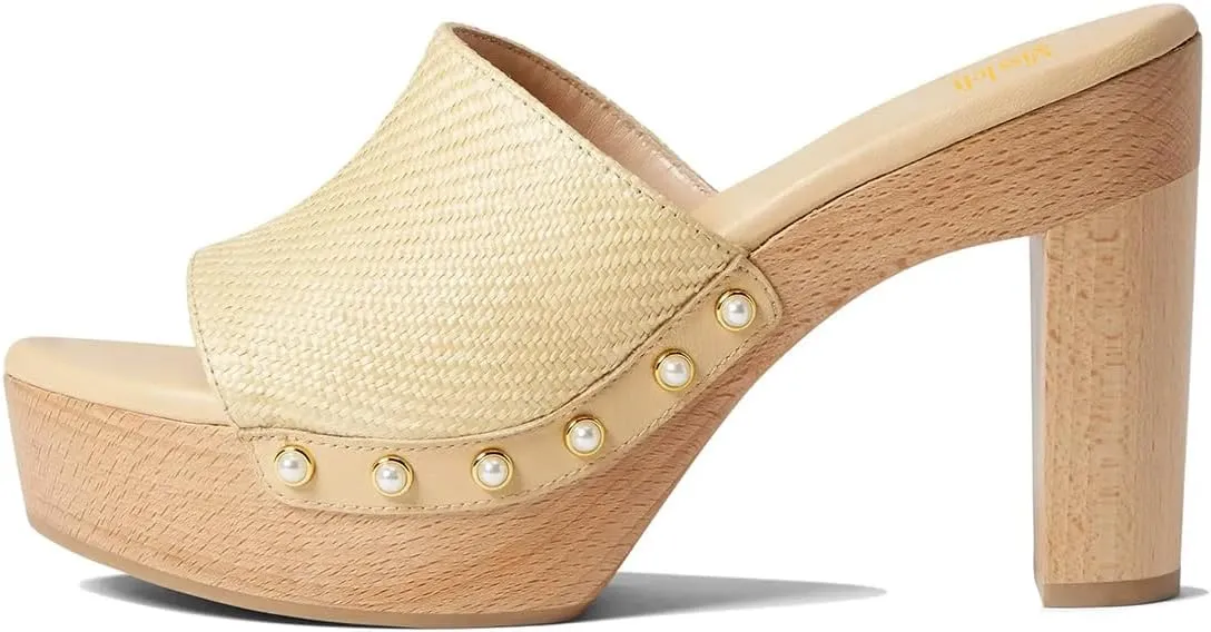 miss left Women Platform Chunky High Heel Mules Open Toe Studded Slide Sandals Slip on Party Dress Casual Shoes Size 4-16 US