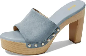 miss left Women Platform Chunky High Heel Mules Open Toe Studded Slide Sandals Slip on Party Dress Casual Shoes Size 4-16 US