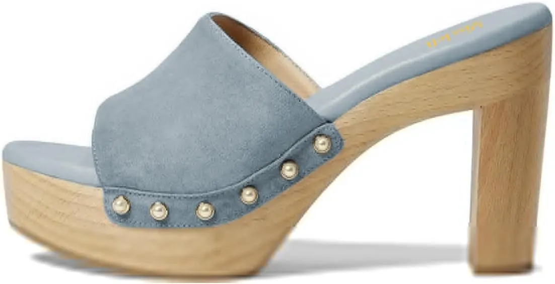 miss left Women Platform Chunky High Heel Mules Open Toe Studded Slide Sandals Slip on Party Dress Casual Shoes Size 4-16 US