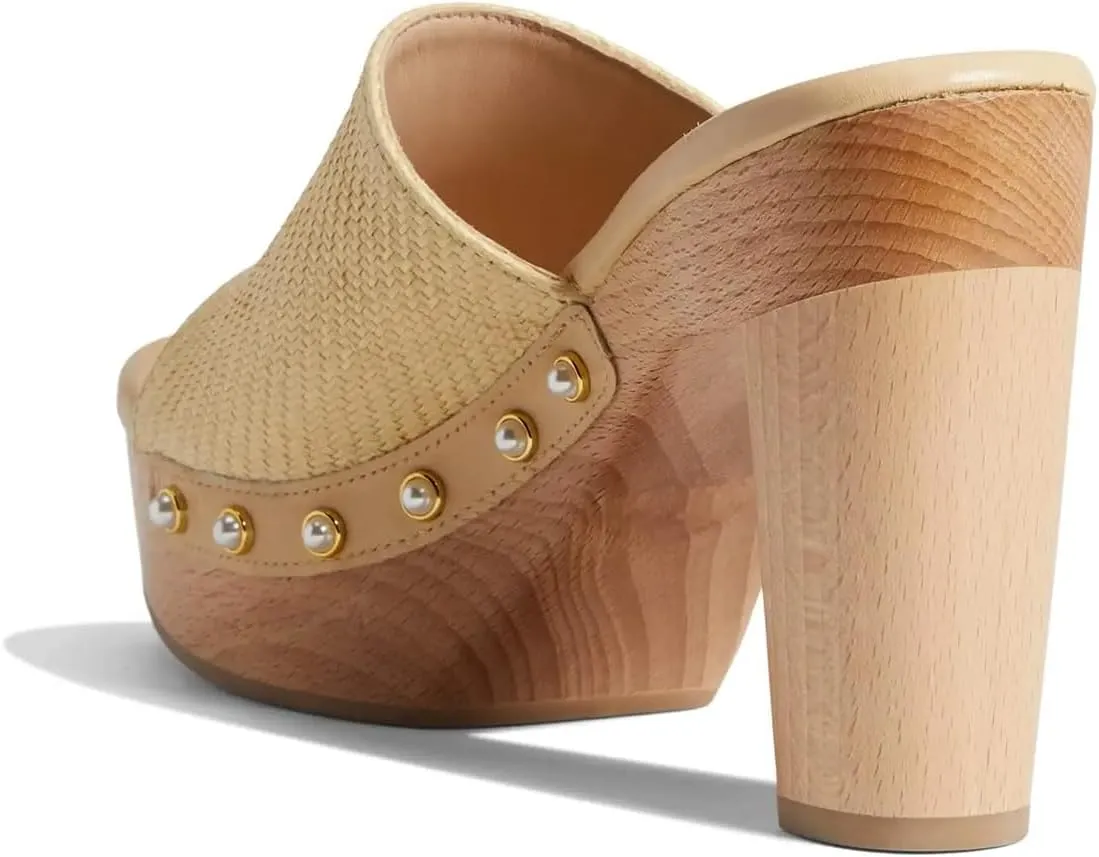 miss left Women Platform Chunky High Heel Mules Open Toe Studded Slide Sandals Slip on Party Dress Casual Shoes Size 4-16 US