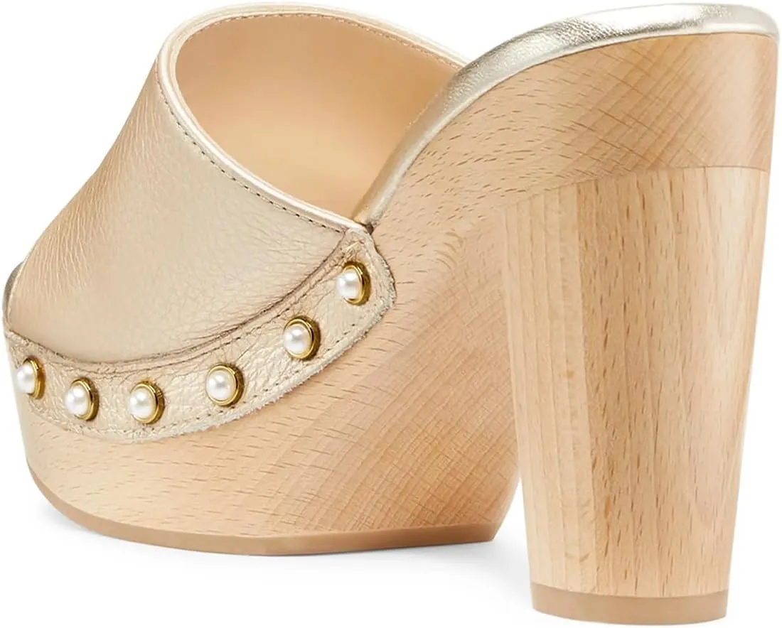miss left Women Platform Chunky High Heel Mules Open Toe Studded Slide Sandals Slip on Party Dress Casual Shoes Size 4-16 US