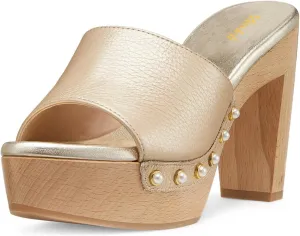 miss left Women Platform Chunky High Heel Mules Open Toe Studded Slide Sandals Slip on Party Dress Casual Shoes Size 4-16 US