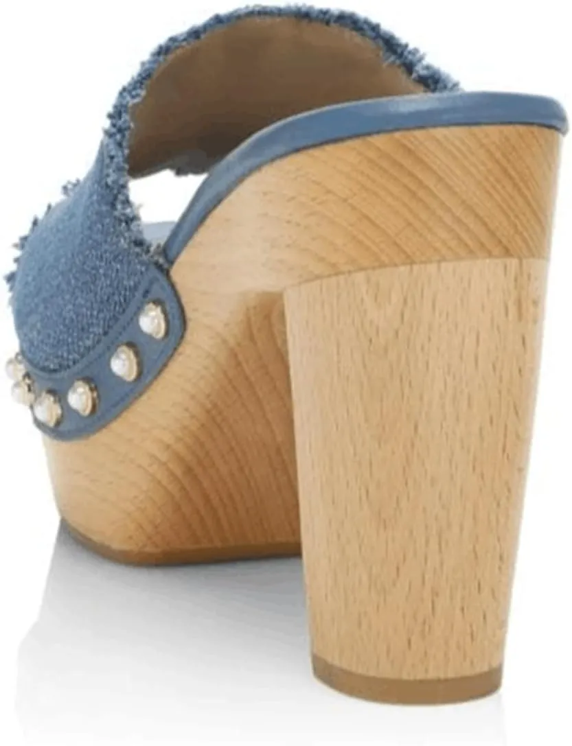 miss left Women Platform Chunky High Heel Mules Open Toe Studded Slide Sandals Slip on Party Dress Casual Shoes Size 4-16 US