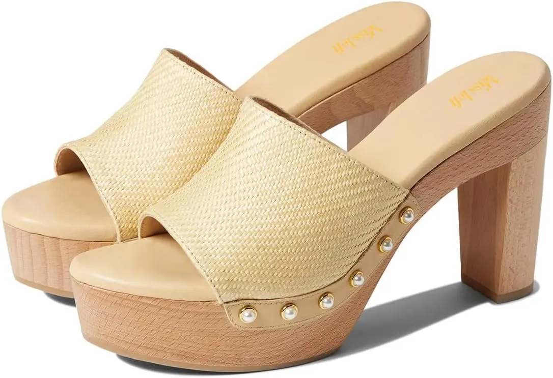 miss left Women Platform Chunky High Heel Mules Open Toe Studded Slide Sandals Slip on Party Dress Casual Shoes Size 4-16 US