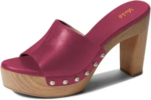 miss left Women Platform Chunky High Heel Mules Open Toe Studded Slide Sandals Slip on Party Dress Casual Shoes Size 4-16 US
