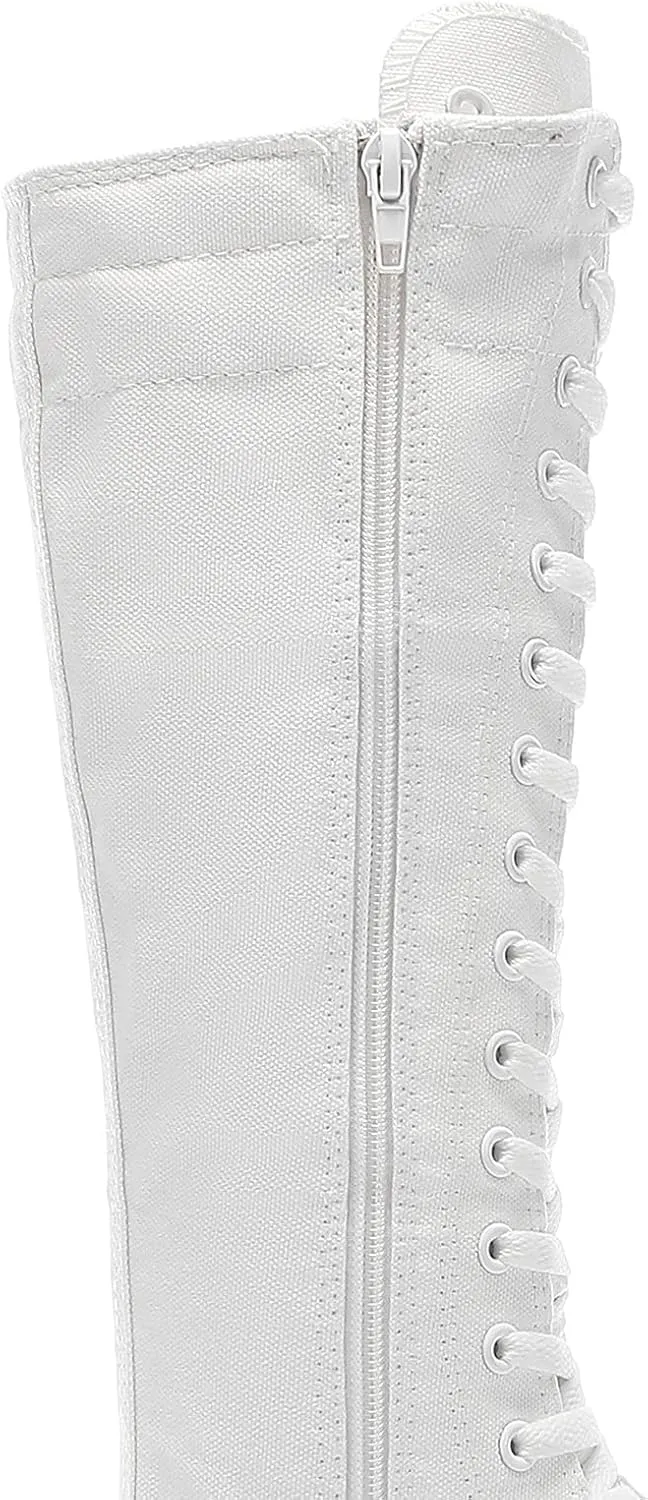Momuk Women's Fashion Lace Up Knee High Canvas Zip Boots Girls Fancy School Shoes