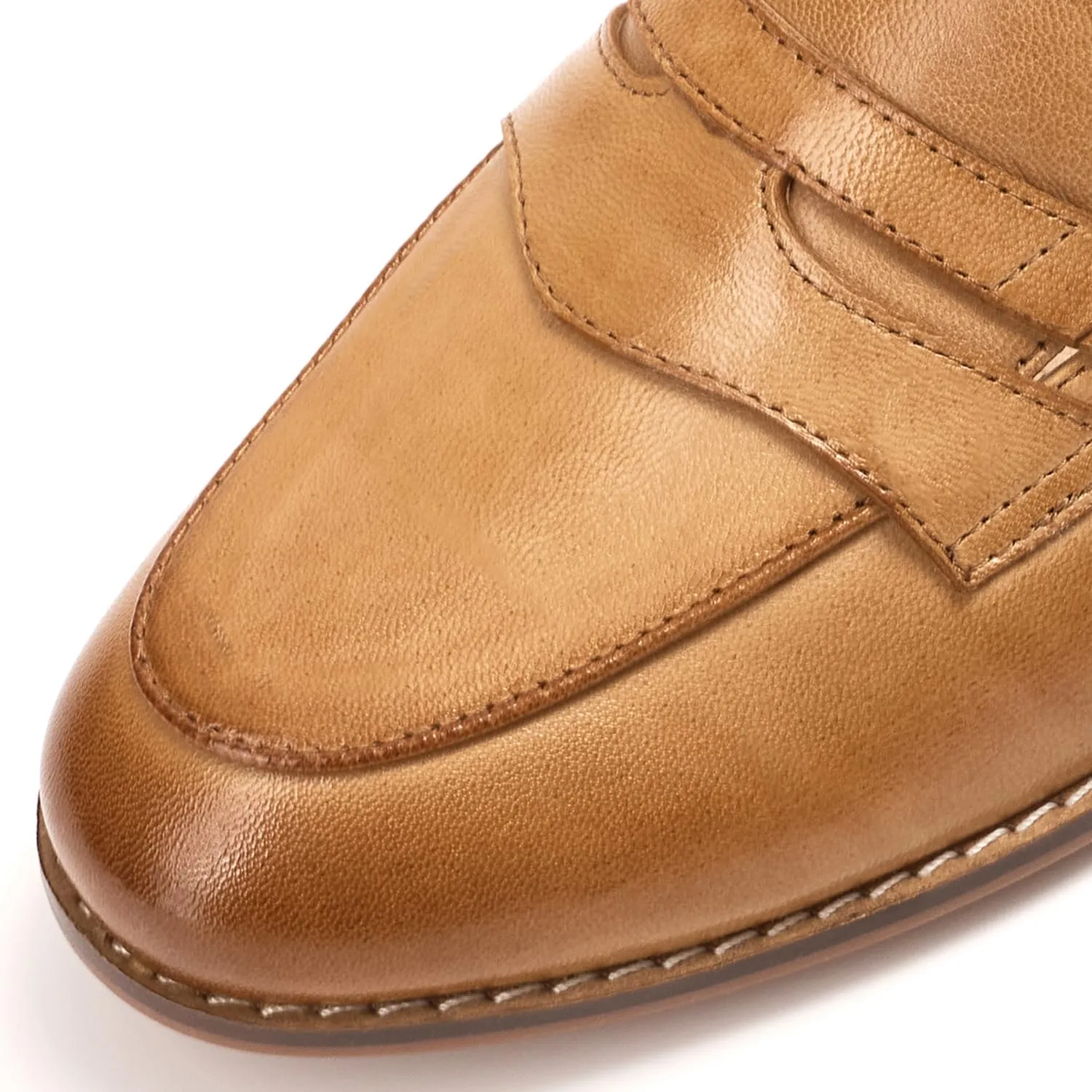 Mona flying Women's Comfort Leather Round Toe Penny Loafers Dress Casual Slip On Flats Ladies Office Work Shoes