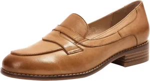 Mona flying Women's Comfort Leather Round Toe Penny Loafers Dress Casual Slip On Flats Ladies Office Work Shoes