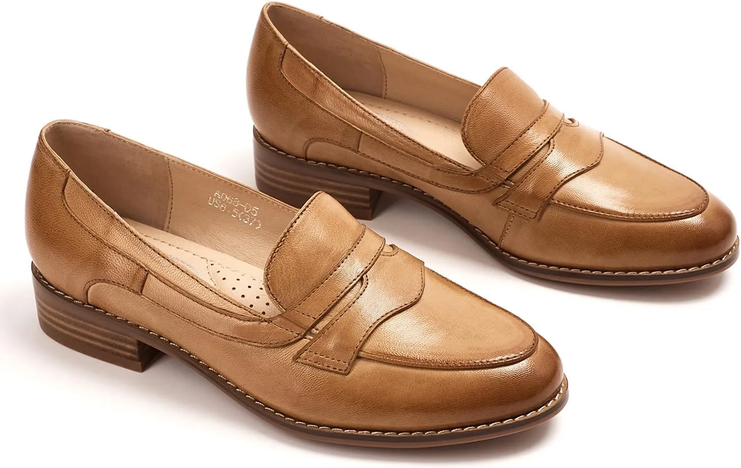 Mona flying Women's Comfort Leather Round Toe Penny Loafers Dress Casual Slip On Flats Ladies Office Work Shoes