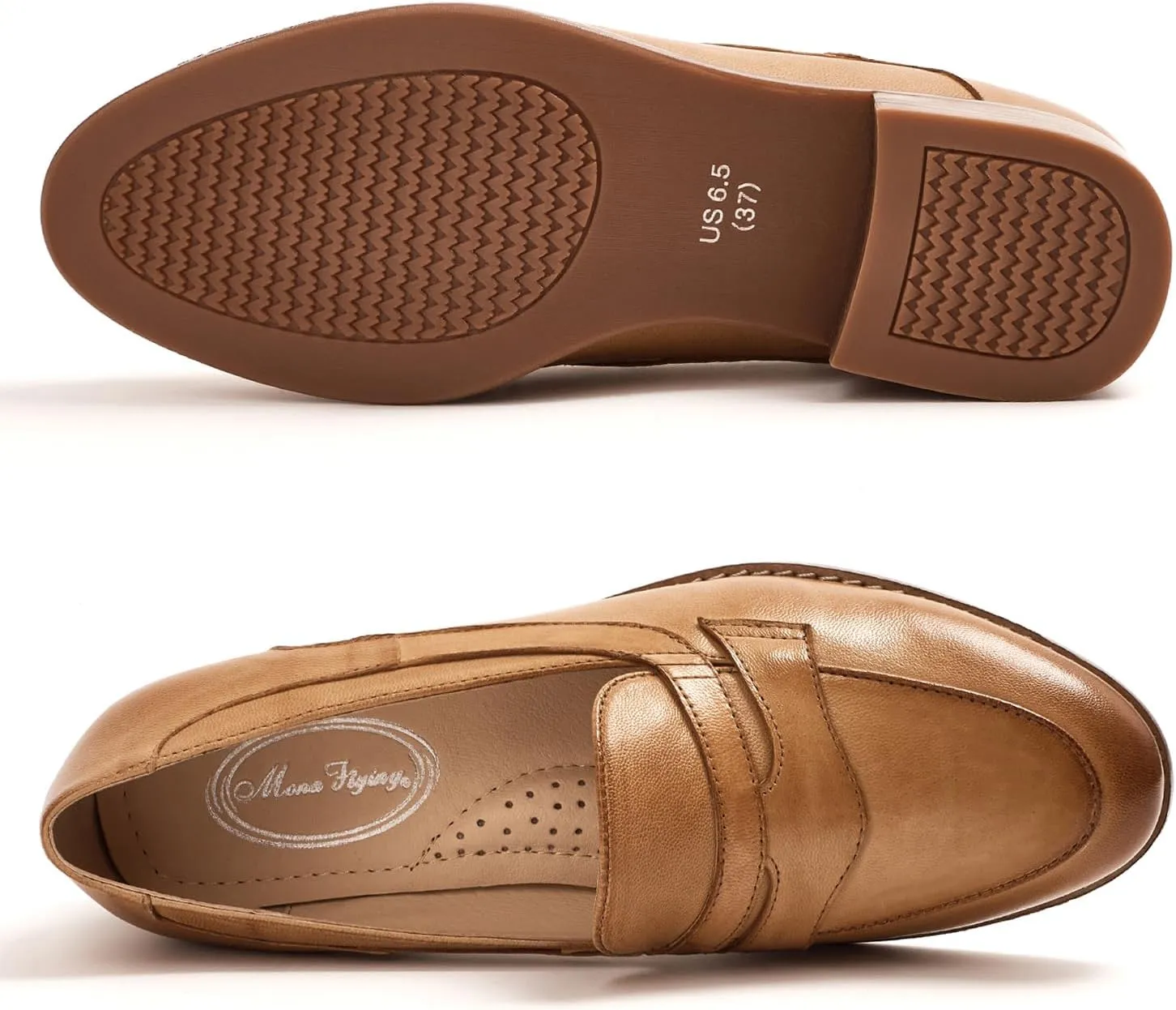Mona flying Women's Comfort Leather Round Toe Penny Loafers Dress Casual Slip On Flats Ladies Office Work Shoes