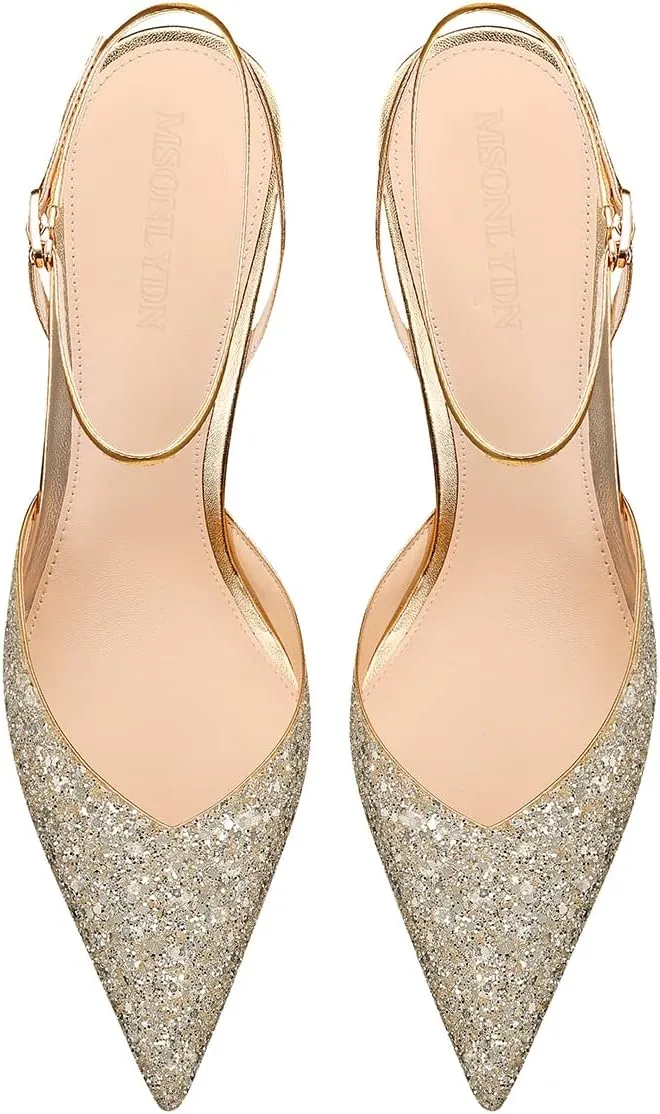 MSONLYDN Pointed Toe High Heel Slingback Sandals - Sexy Ankle Strap Clear Heel Mules for Women, Perfect for Party Wedding Dressy Pumps Shoe 3.35In