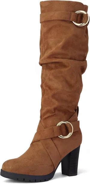 mysoft Women's Knee High Boots Fashion Chunky Block Heel Warm Winter Boots with Side Zippers