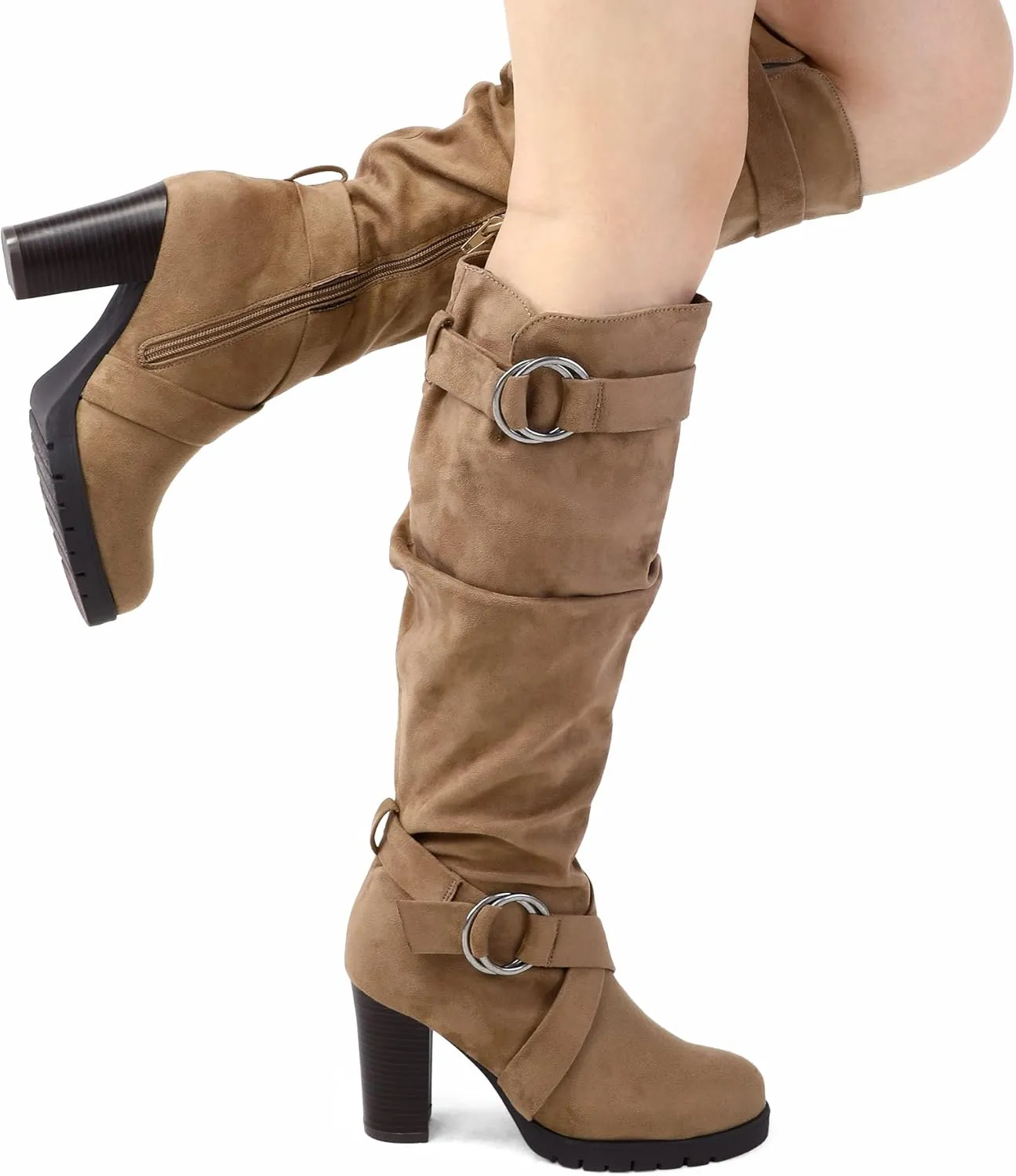 mysoft Women's Knee High Boots Fashion Chunky Block Heel Warm Winter Boots with Side Zippers