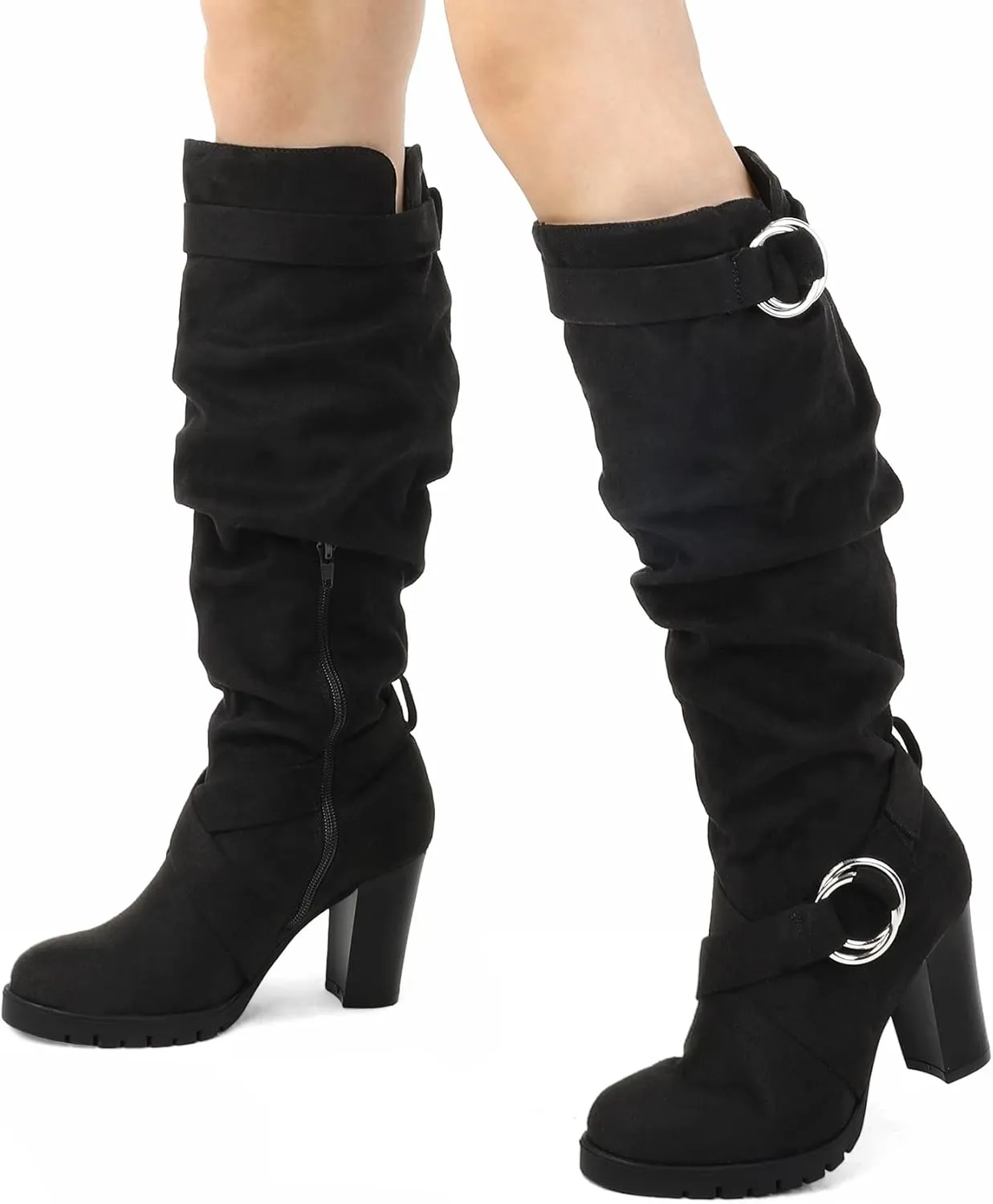 mysoft Women's Knee High Boots Fashion Chunky Block Heel Warm Winter Boots with Side Zippers