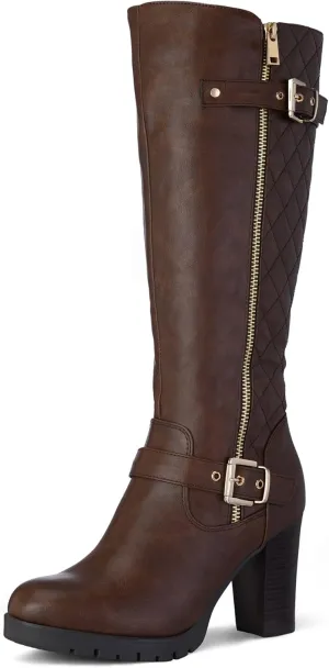 mysoft Women's Knee High Boots Fashion Chunky Block Heel Warm Winter Boots with Side Zippers