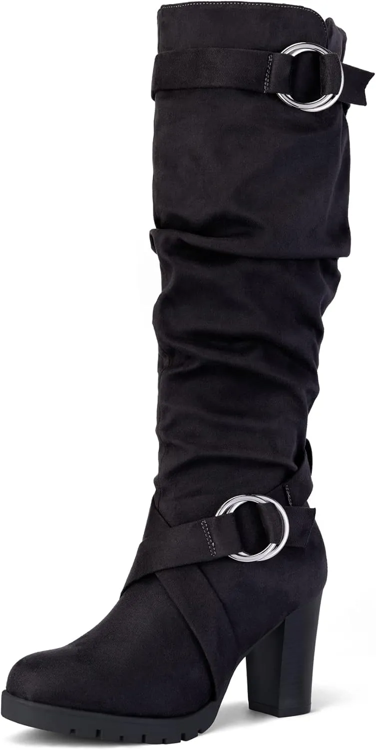 mysoft Women's Knee High Boots Fashion Chunky Block Heel Warm Winter Boots with Side Zippers