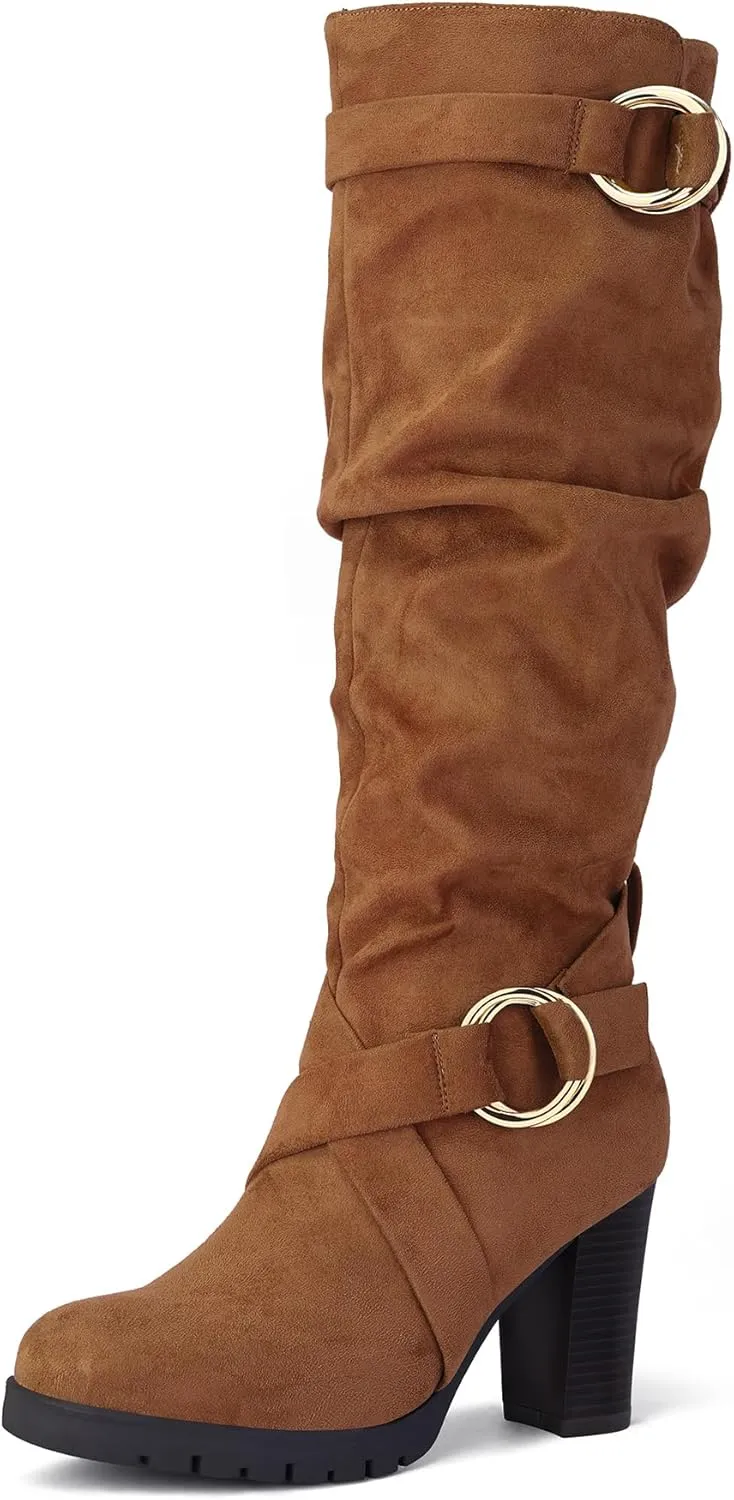 mysoft Women's Knee High Boots Fashion Chunky Block Heel Warm Winter Boots with Side Zippers