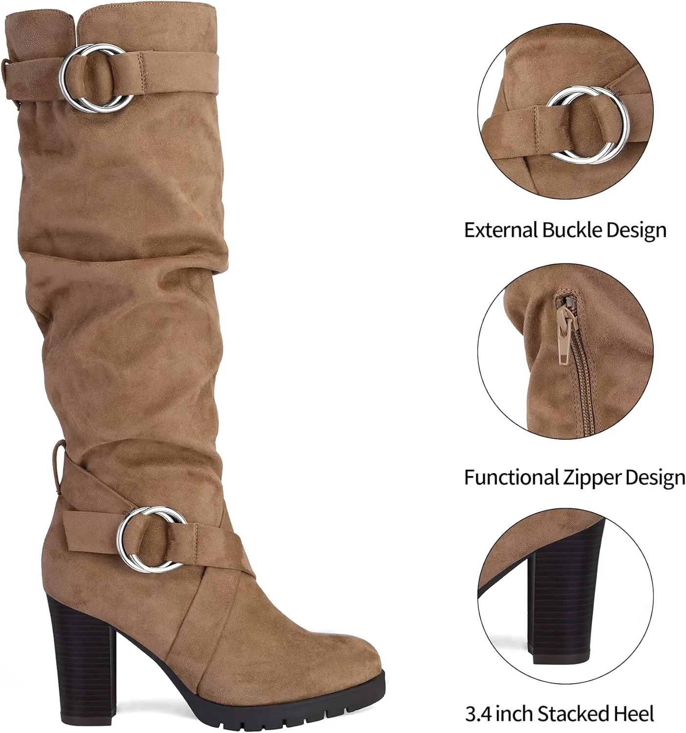 mysoft Women's Knee High Boots Fashion Chunky Block Heel Warm Winter Boots with Side Zippers