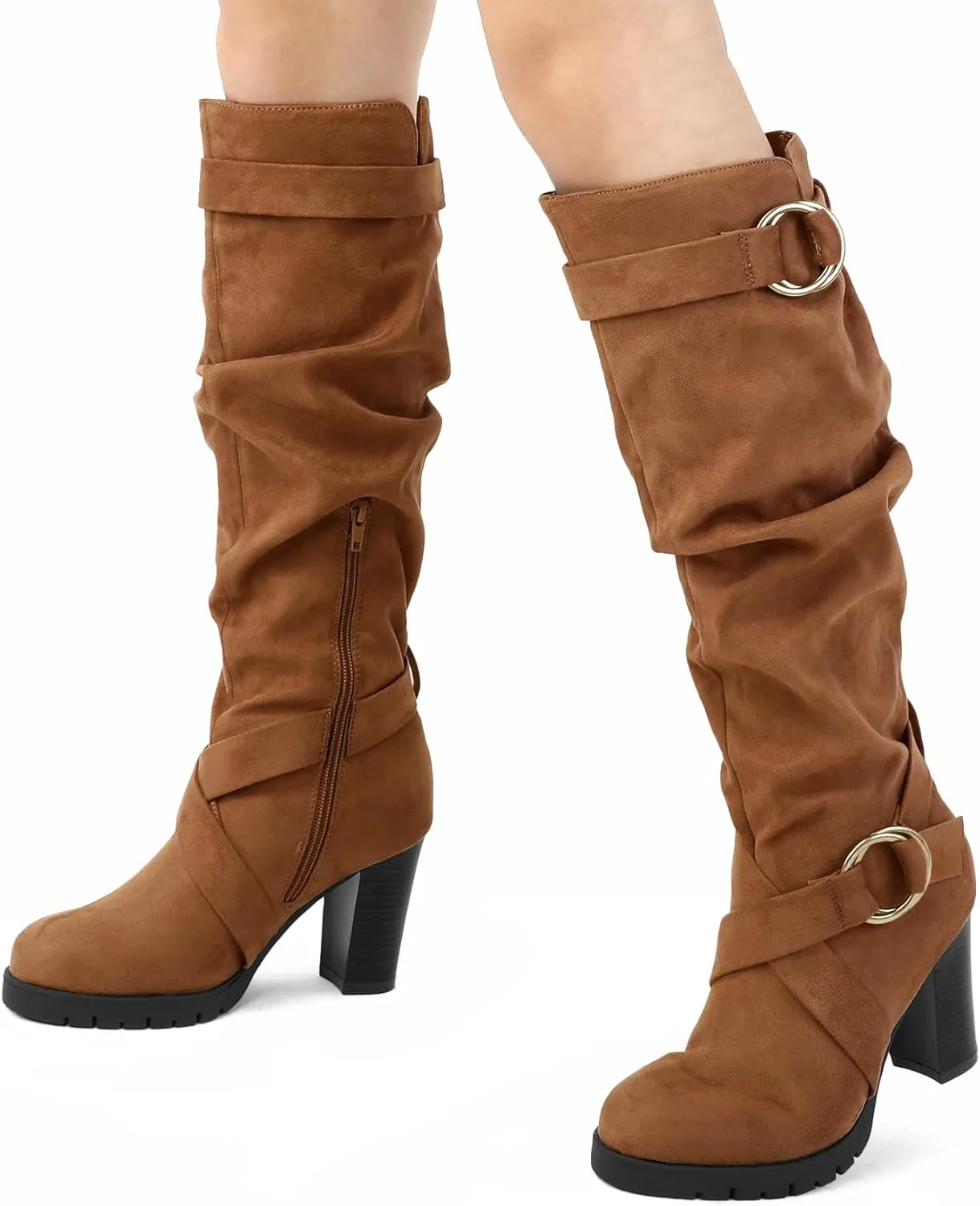 mysoft Women's Knee High Boots Fashion Chunky Block Heel Warm Winter Boots with Side Zippers