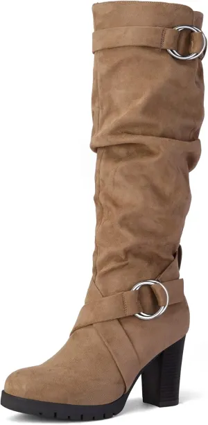 mysoft Women's Knee High Boots Fashion Chunky Block Heel Warm Winter Boots with Side Zippers