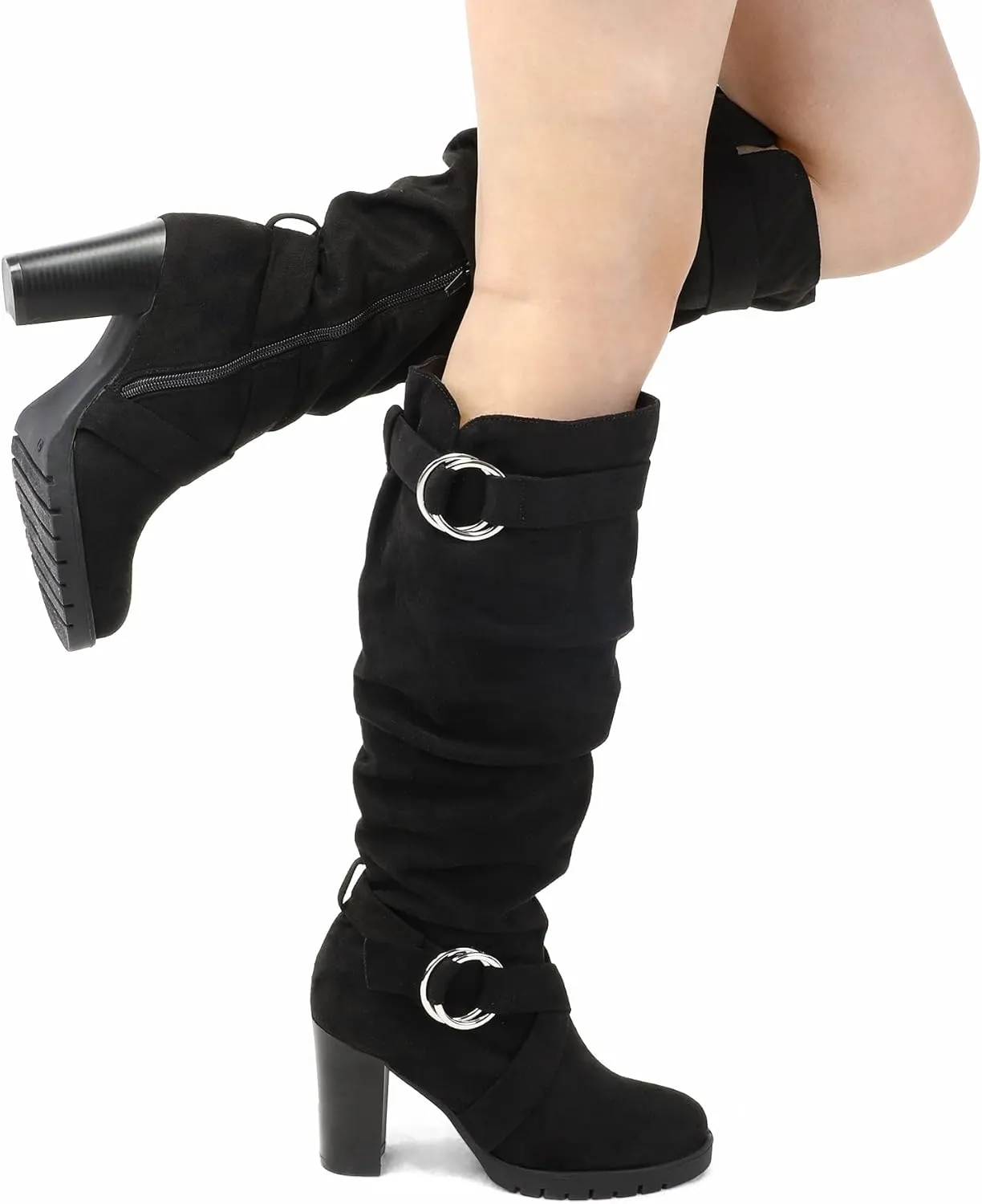 mysoft Women's Knee High Boots Fashion Chunky Block Heel Warm Winter Boots with Side Zippers