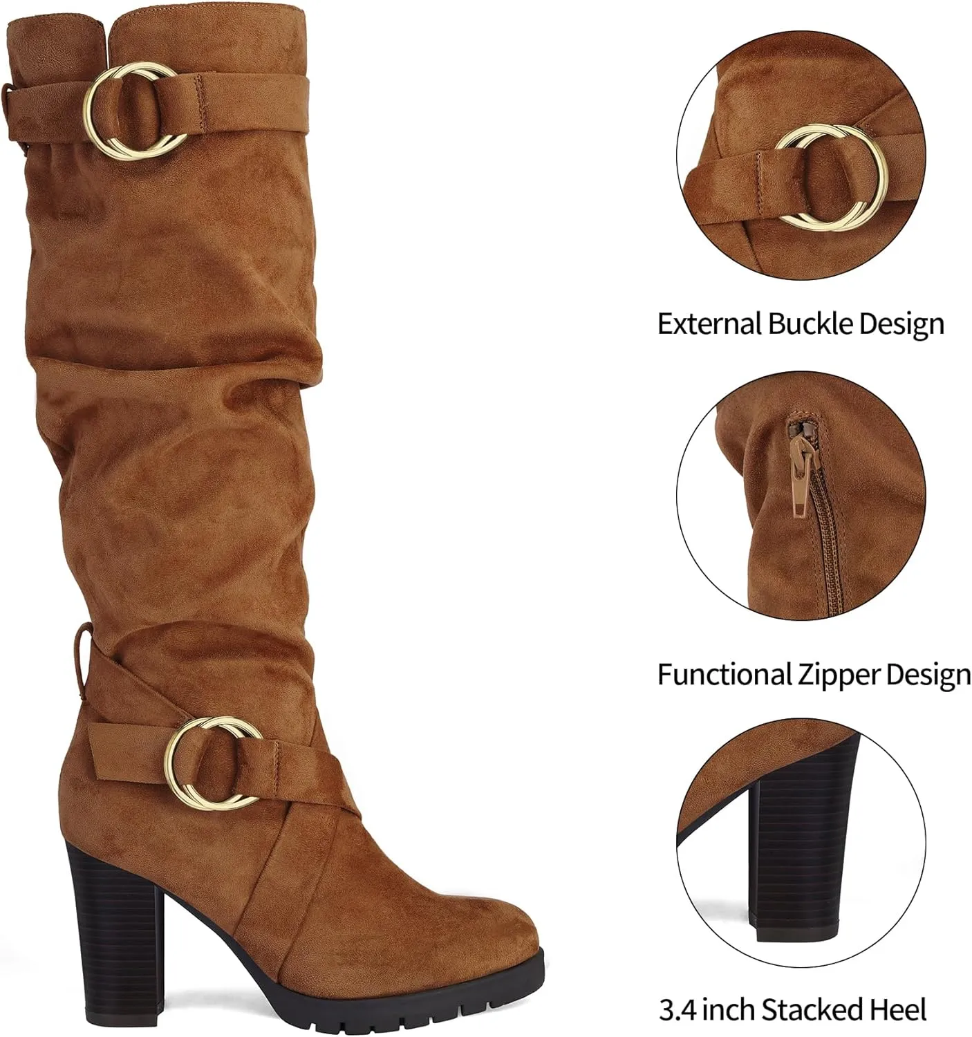 mysoft Women's Knee High Boots Fashion Chunky Block Heel Warm Winter Boots with Side Zippers
