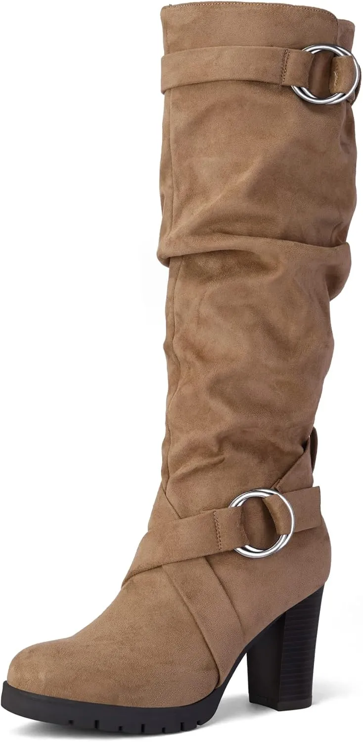 mysoft Women's Knee High Boots Fashion Chunky Block Heel Warm Winter Boots with Side Zippers