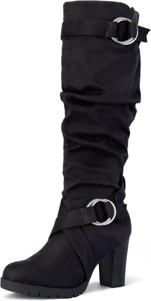 mysoft Women's Knee High Boots Fashion Chunky Block Heel Warm Winter Boots with Side Zippers