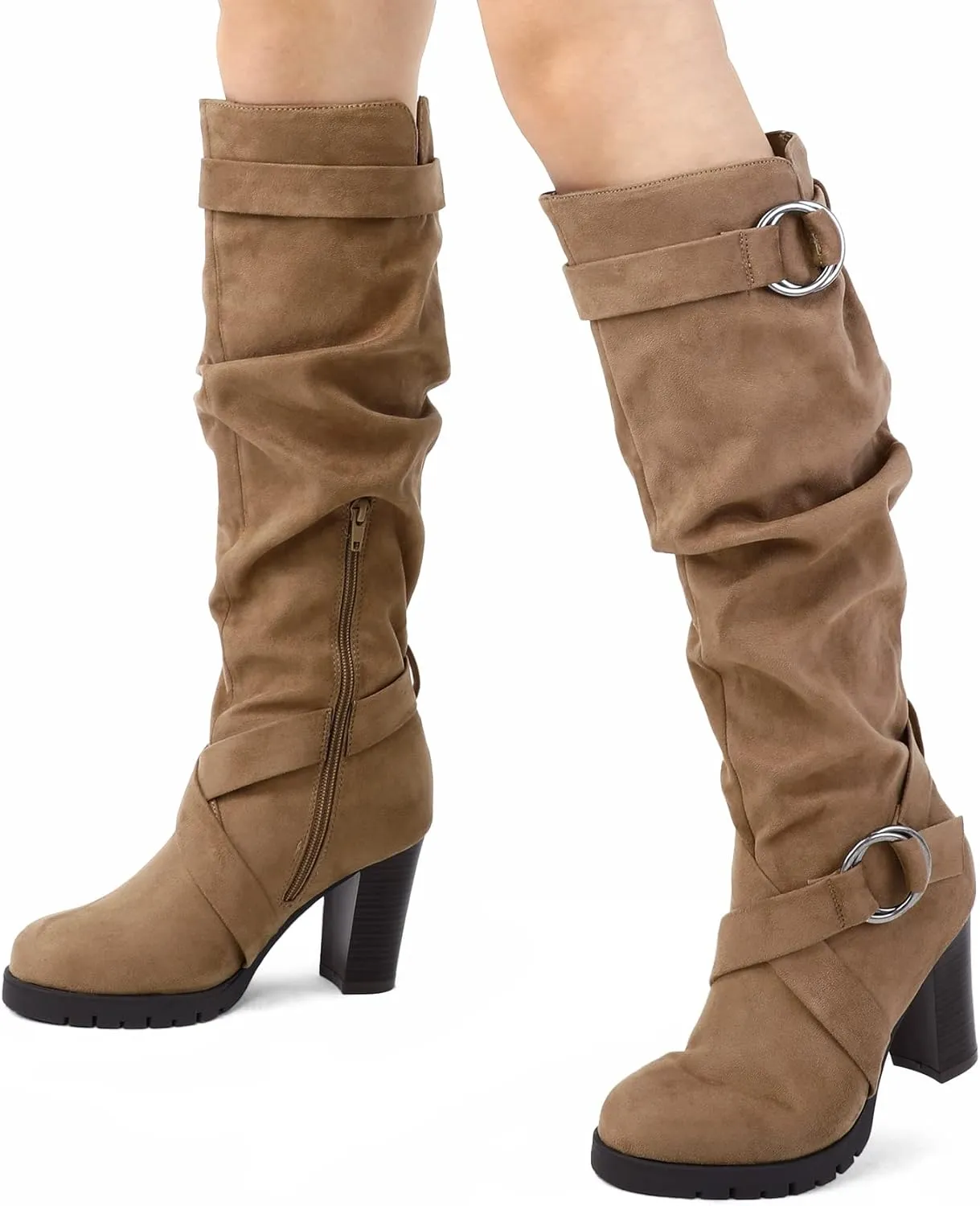 mysoft Women's Knee High Boots Fashion Chunky Block Heel Warm Winter Boots with Side Zippers