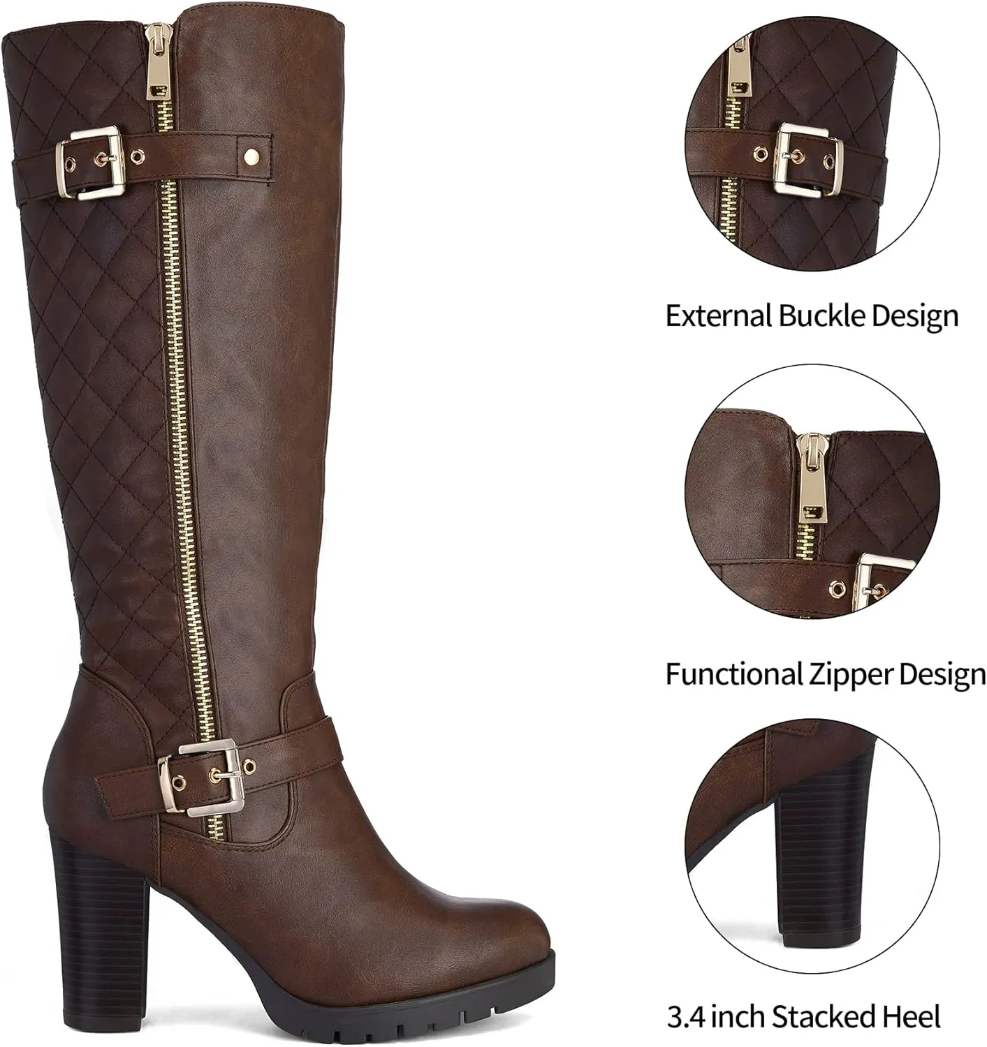 mysoft Women's Knee High Boots Fashion Chunky Block Heel Warm Winter Boots with Side Zippers